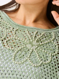Ajourpullover mit Leinen-Anteil