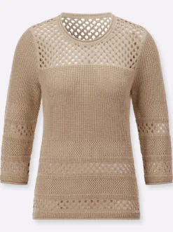 Ajourpullover mit Rollkanten