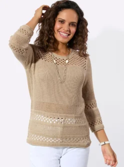 Ajourpullover mit Rollkanten
