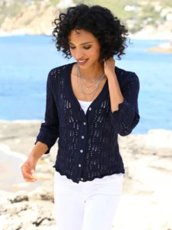 Ajourstrickjacke mit 3/4-Arm