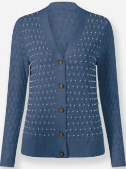 Ajourstrickjacke mit Zierperlen