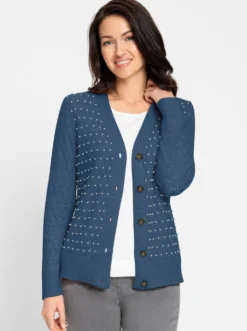 Ajourstrickjacke mit Zierperlen