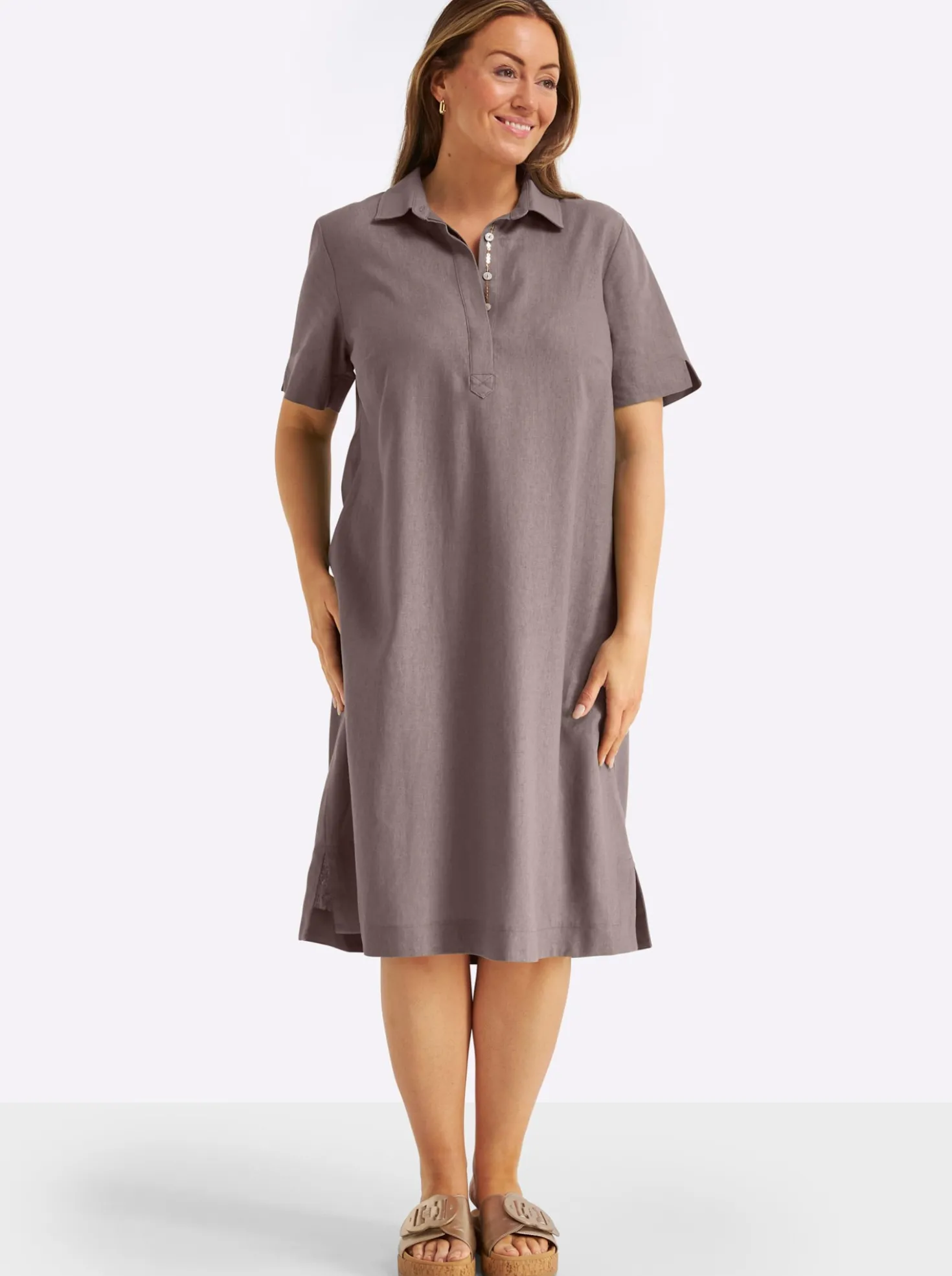 A-Linien-Kleid im Leinen-Mix