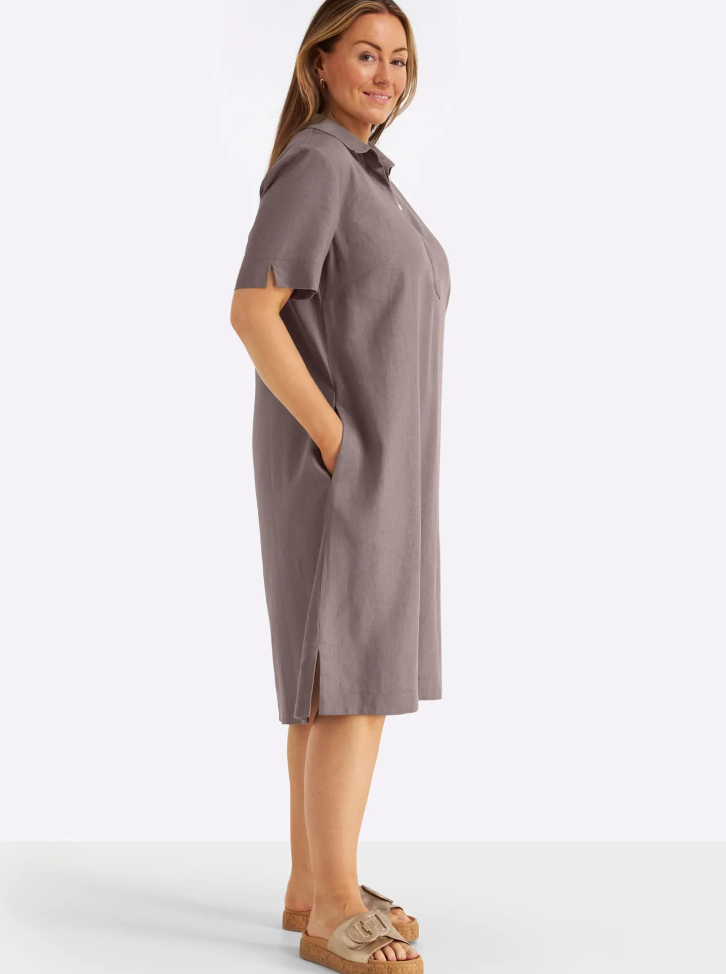 A-Linien-Kleid im Leinen-Mix