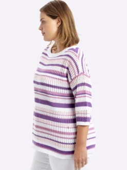 3/4-Arm-Pullover im Ajour-Strick