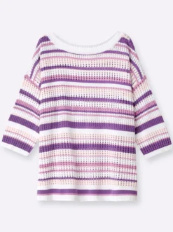 3/4-Arm-Pullover im Ajour-Strick