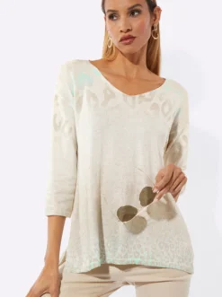 3/4-Arm-Pullover im Baumwoll-Modal-Mix