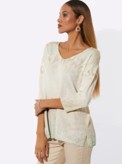 3/4-Arm-Pullover im Baumwoll-Modal-Mix