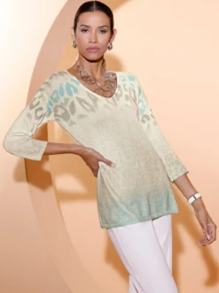 3/4-Arm-Pullover im Baumwoll-Modal-Mix