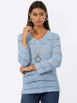 3/4-Arm-Pullover im Strickmuster-Mix