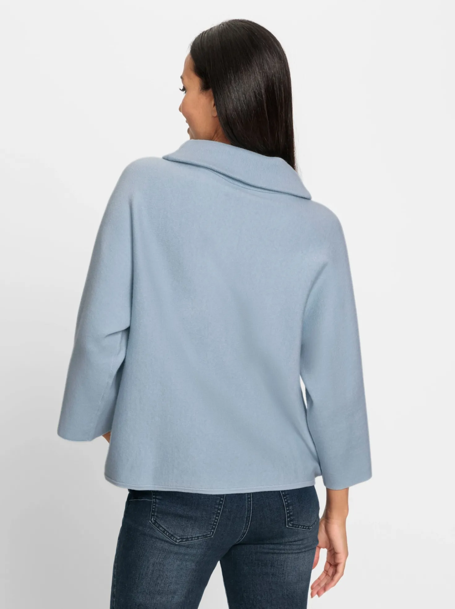 3/4-Arm-Pullover mit halsfernem Rollkragen