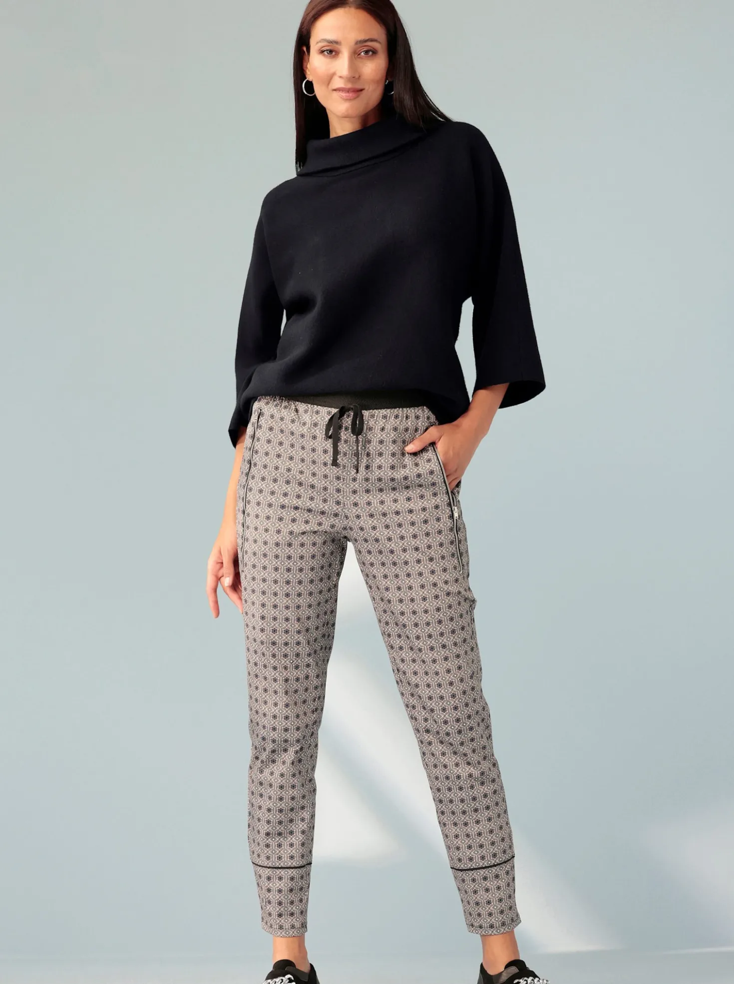 3/4-Arm-Pullover mit halsfernem Rollkragen