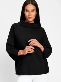 3/4-Arm-Pullover mit halsfernem Rollkragen