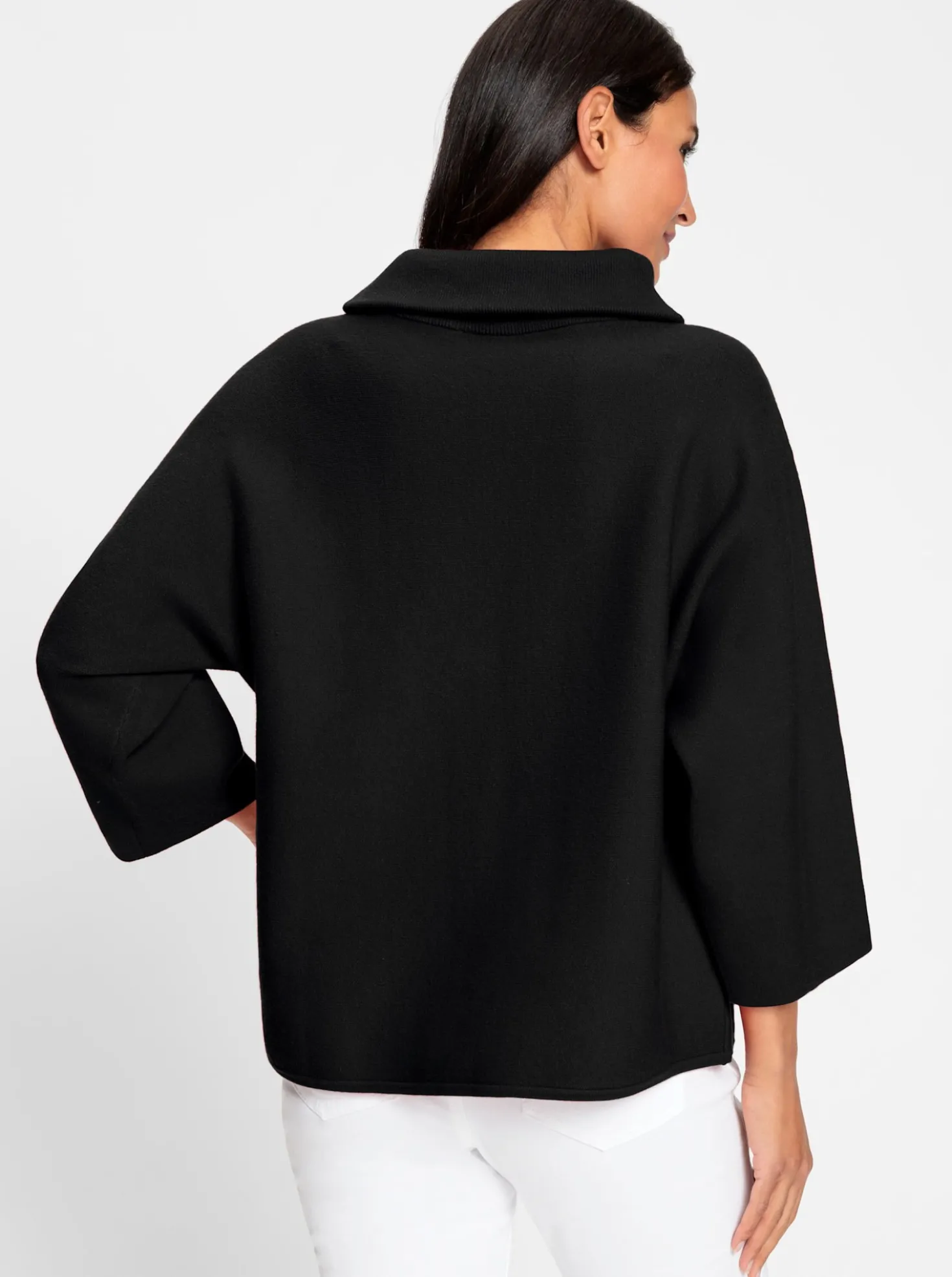3/4-Arm-Pullover mit halsfernem Rollkragen