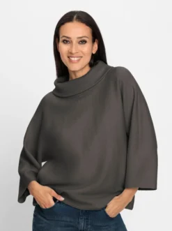 3/4-Arm-Pullover mit halsfernem Rollkragen