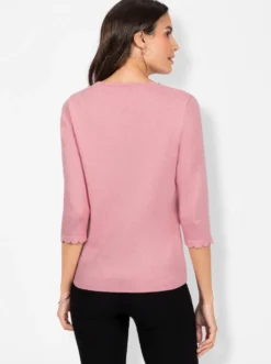 3/4-Arm-Pullover mit Knöpfen in Horn-Optik