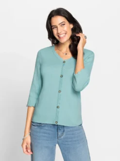 3/4-Arm-Pullover mit Knöpfen in Horn-Optik