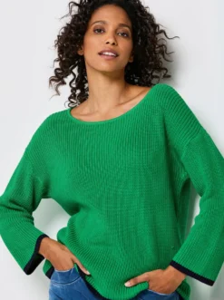 3/4-Arm-Pullover mit Kontrastkanten