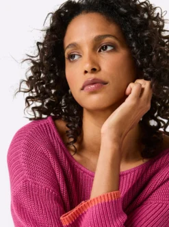 3/4-Arm-Pullover mit Kontrastkanten