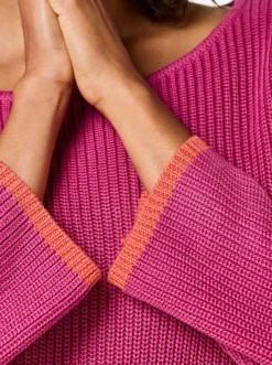 3/4-Arm-Pullover mit Kontrastkanten