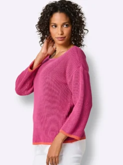 3/4-Arm-Pullover mit Kontrastkanten