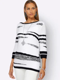3/4-Arm-Pullover mit Lochmuster