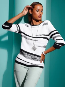 3/4-Arm-Pullover mit Lochmuster