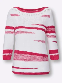3/4-Arm-Pullover mit Lochmuster