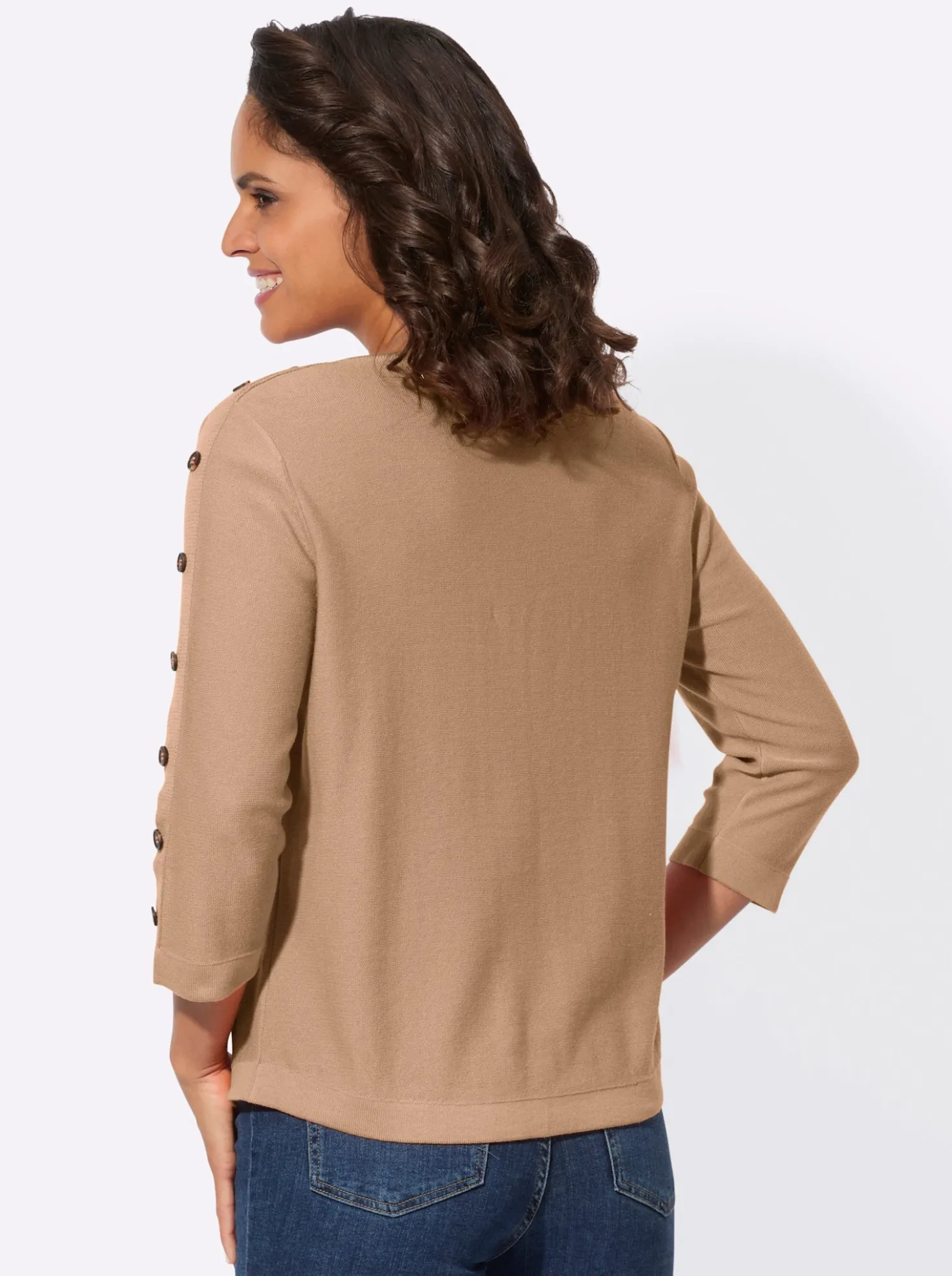 3/4-Arm-Pullover mit Zierknopf-Detail