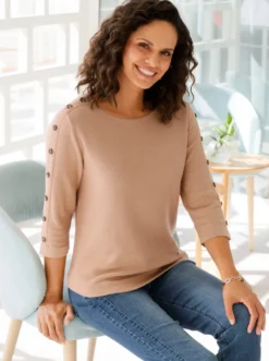 3/4-Arm-Pullover mit Zierknopf-Detail