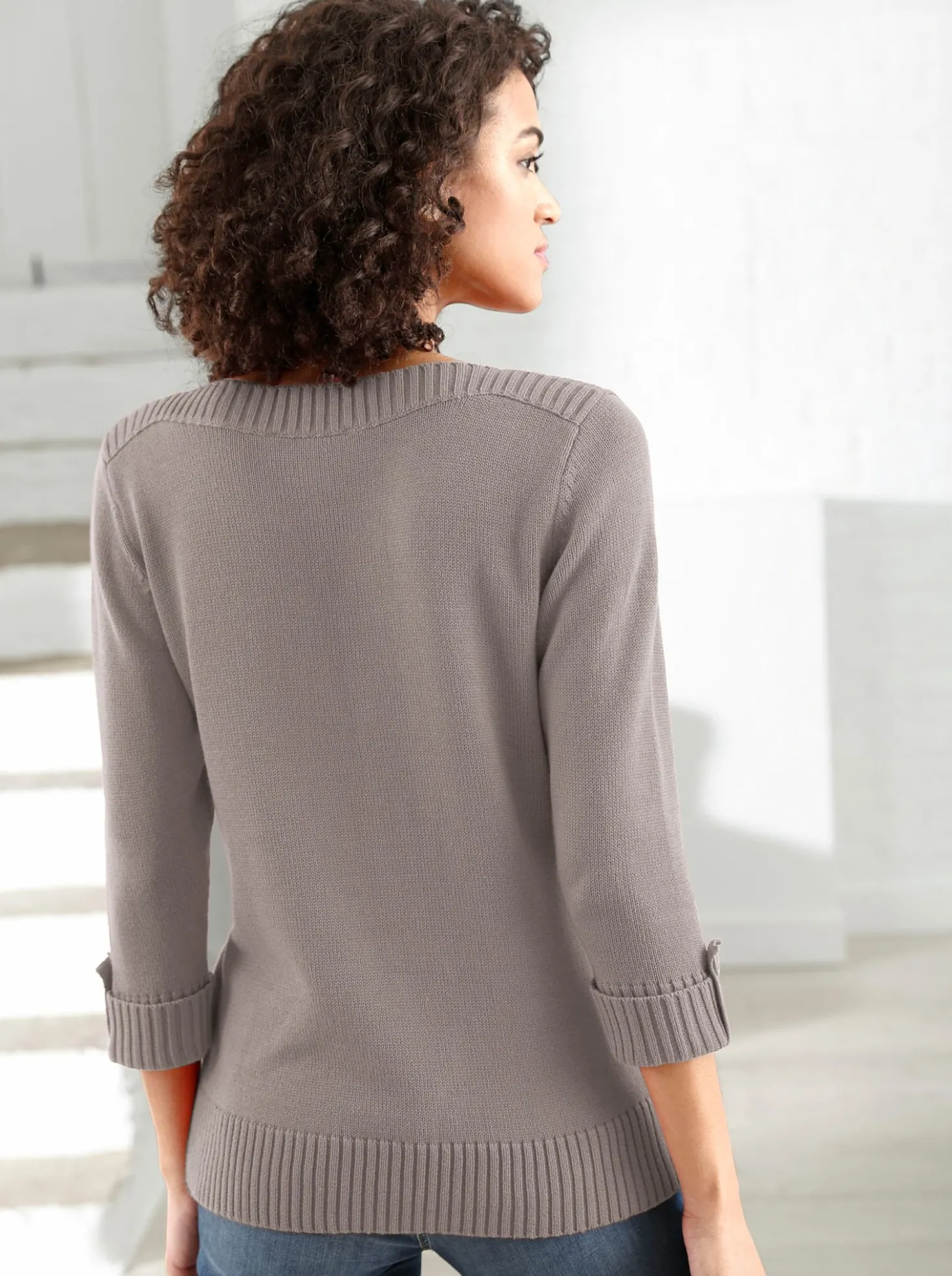 3/4-Arm-Pullover mit Zierriegel am Ärmel