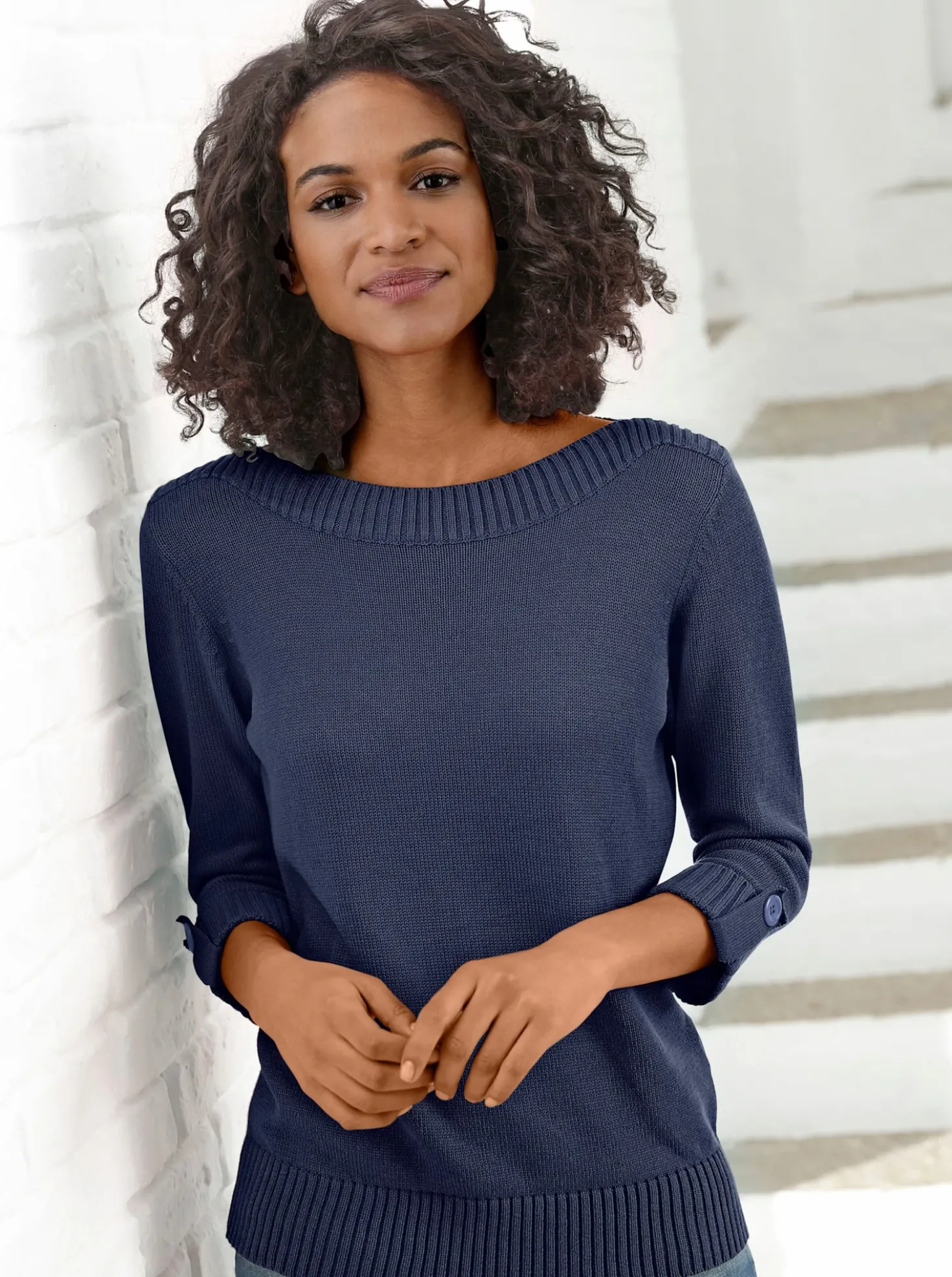 3/4-Arm-Pullover mit Zierriegel am Ärmel