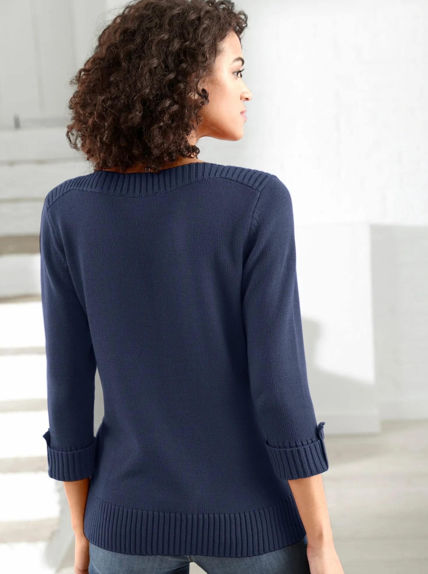 3/4-Arm-Pullover mit Zierriegel am Ärmel