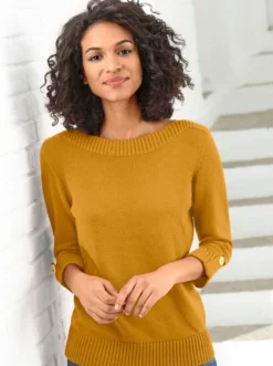 3/4-Arm-Pullover mit Zierriegel am Ärmel
