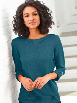 3/4-Arm-Pullover mit Zierriegel am Ärmel