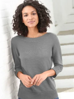 3/4-Arm-Pullover mit Zierriegel am Ärmel