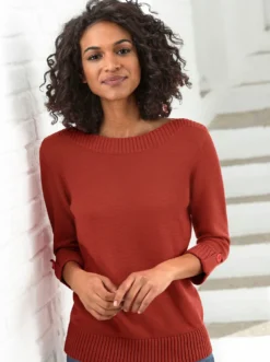 3/4-Arm-Pullover mit Zierriegel am Ärmel