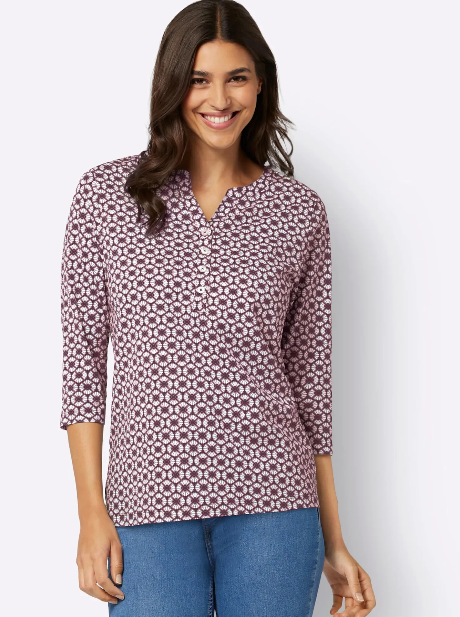 3/4-Arm-Shirt aus reiner Baumwolle, bedruckt