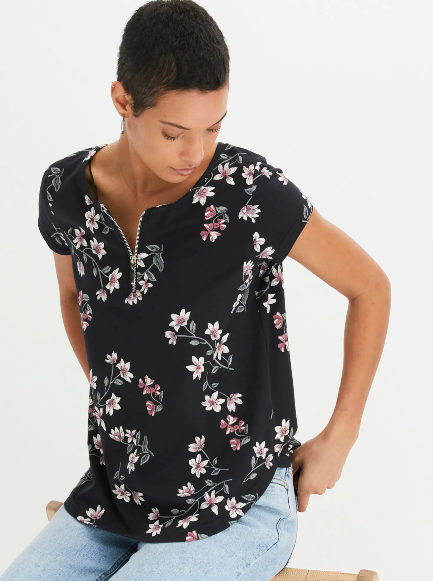3/4-Arm-Shirt in floralem Dessin
