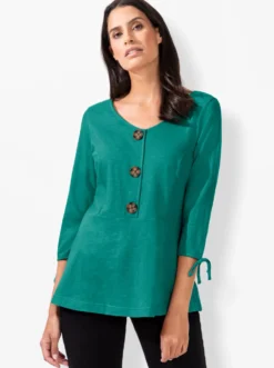 3/4-Arm-Shirt mit Bindebändchen am Ärmel
