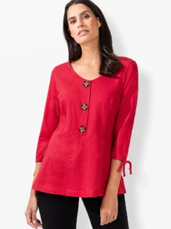 3/4-Arm-Shirt mit Bindebändchen am Ärmel