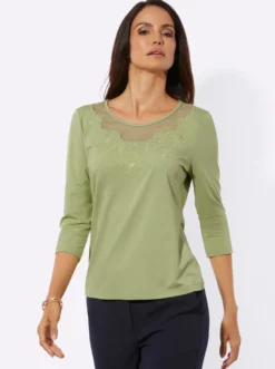 3/4-Arm-Shirt mit Blütenstickerei
