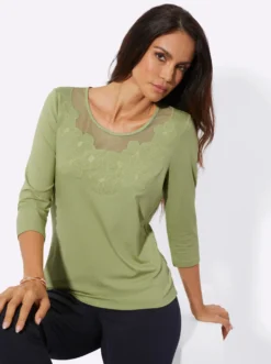 3/4-Arm-Shirt mit Blütenstickerei