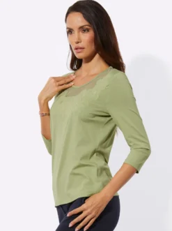 3/4-Arm-Shirt mit Blütenstickerei