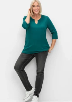 3/4-Arm-Shirt mit geschlitztem Ausschnitt