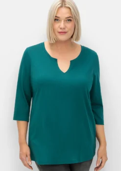 3/4-Arm-Shirt mit geschlitztem Ausschnitt