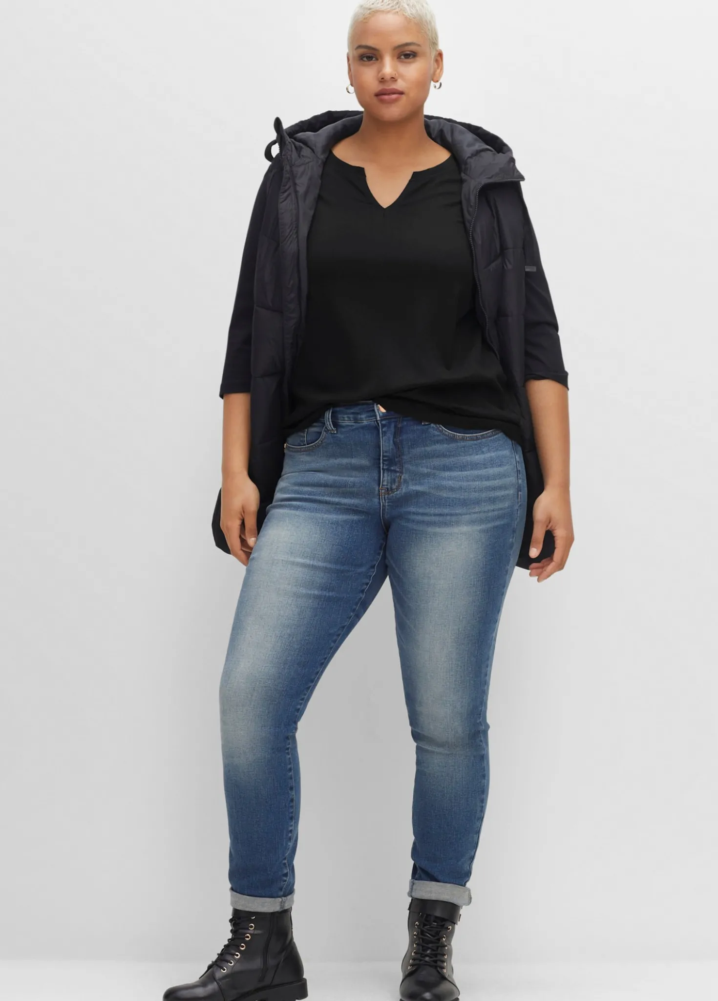 3/4-Arm-Shirt mit geschlitztem Ausschnitt