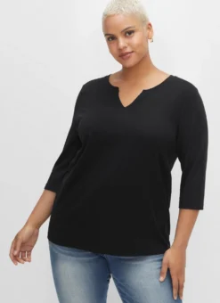 3/4-Arm-Shirt mit geschlitztem Ausschnitt