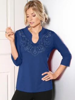 3/4-Arm-Shirt mit Glitzersteinchen