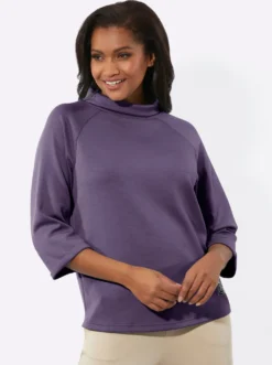 3/4-Arm-Shirt mit halsfernem Rollkragen